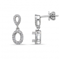 Oval 6x4mm Dangle Earrings in 14K White Gold with Diamond Accents