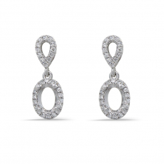 Oval 6x4mm Dangle Earrings in 14K White Gold with Diamond Accents