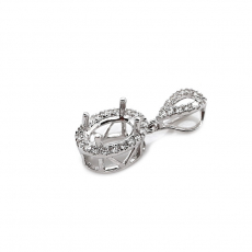 Oval 7x5mm Pendant Semi Mount in 14k White Gold with Diamond Accents(Chain Not Included)