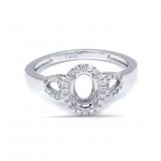 Oval 7x5mm Ring Semi Mount in 14K White Gold with Diamond Accents