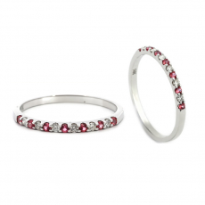 Padparadscha Sapphire 0.1 Carat Stackable Wedding Ring in 14K White Gold with Diamonds