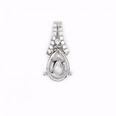 Pear Shape 10x7mm Pendant Semi Mount in 14K White Gold with Diamond Accents