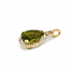 Peridot Pear Shape 3.09 Carat Pendant In 14K  Yellow Gold Accented With Diamonds