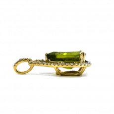 Peridot Pear Shape 3.09 Carat Pendant In 14K  Yellow Gold Accented With Diamonds