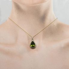 Peridot Pear Shape 3.09 Carat Pendant In 14K  Yellow Gold Accented With Diamonds