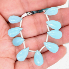 Peruvian Blue Chalcedony Drops Briolette Shape 14x8mm Drilled Beads 9 Pieces line