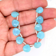 Peruvian Blue Chalcedony Drops Heart Shape 10x10mm Drilled Beads 10 Pieces Line