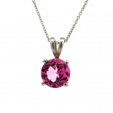 Pink Topaz Round 2.14 Carat Pendant In 14K White Gold (Chain Not Included)