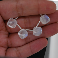 Rainbow Moonstone Drop Cushion Shape 10mm Drilled Bead 4 Piece Line