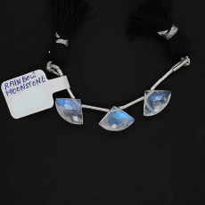 Rainbow Moonstone Drop Fan Shape 14x10mm Drilled Bead 3 Piece Line