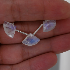 Rainbow Moonstone Drop Fan Shape 14x10mm Drilled Bead 3 Piece Line