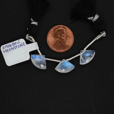 Rainbow Moonstone Drop Fan Shape 14x10mm Drilled Bead 3 Piece Line