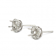 Round 4mm Earring Semi Mount in 14K White Gold With Diamond Accents (ER0860)