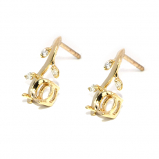 Round 5mm  Earring Semi Mount in 14K Gold With Diamond Accents