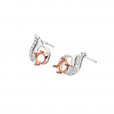 Round 5mm Earring Semi Mount in 14K Dual Tone (White/Rose Gold) With Diamond Accents (UER0181)