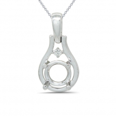 Round 6.5mm Pendant Semi Mount in 14K White Gold with Diamond Accents(Chain Not Included)