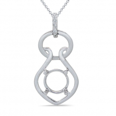 Round 7.5mm Pendant Semi Mount in 14K White Gold with Diamond Accents(Chain Not Included)