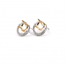 Round 8mm Earring Semi Mount in 14K Dual Tone(White/Yellow) Gold with Diamond Accents