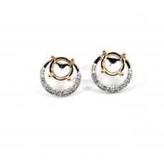 Round 8mm Earring Semi Mount in 14K Dual Tone(White/Yellow) Gold with Diamond Accents