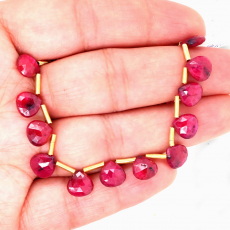 Ruby Drops Heart Shape 8x8mm Drilled Beads 12 Pieces