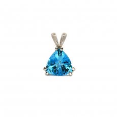 Swiss Blue Topaz Trillion Shape 1.3 Carat  Pendant in 14K White Gold