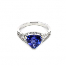 Tanzanite Trillion Shape 2.87 Carat Ring in 14K White Gold with Diamond Accents