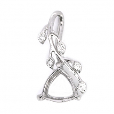 Trillion 6mm Vine Design Pendant Semi Mount in 14K White Gold with Diamond Accents