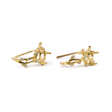 Trillion Shape 6mm Vine Design  Earring  Semi Mount in 14K Yellow Gold with Diamond Accents