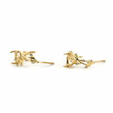 Trillion Shape 6mm Vine Design  Earring  Semi Mount in 14K Yellow Gold with Diamond Accents