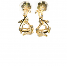 Trillion Shape 6mm Vine Design  Earring  Semi Mount in 14K Yellow Gold with Diamond Accents