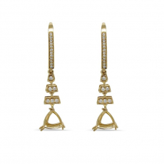 Trillion Shape 7mm Dangle Earring Semi Mount in 14K Yellow Gold with Diamond Accents