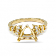 Trillion Shape 8mm Ring Semi Mount in 14K Yellow Gold with Diamond Accents