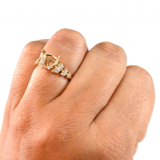 Trillion Shape 8mm Ring Semi Mount in 14K Yellow Gold with Diamond Accents