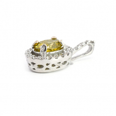 Yellow Diamond Oval 0.35 Carat Pendant In 14K White Gold Accented With White Diamonds