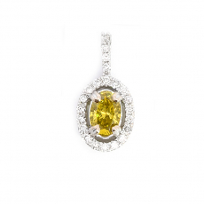 Yellow Diamond Oval 0.35 Carat Pendant In 14K White Gold Accented With White Diamonds