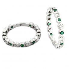 Zambian Emerald 0.2 Carat Stackable Wedding Ring Band in 14K White Gold with Diamonds