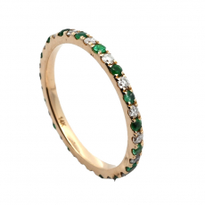 Zambian Emerald 0.30 Carat Eternity Ring Band in 14K Yellow Gold with Diamonds