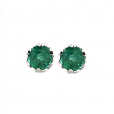 Zambian Emerald Round 0.35 Carat Stud Earrings in 14K White Gold