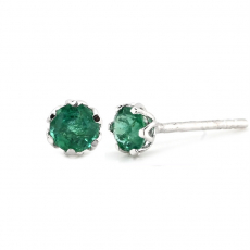 Zambian Emerald Round 0.35 Carat Stud Earrings in 14K White Gold