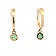 Zambian Emerald Round 0.53 Carat Huggie Earring In 14k Yellow Gold With Accent Diamonds