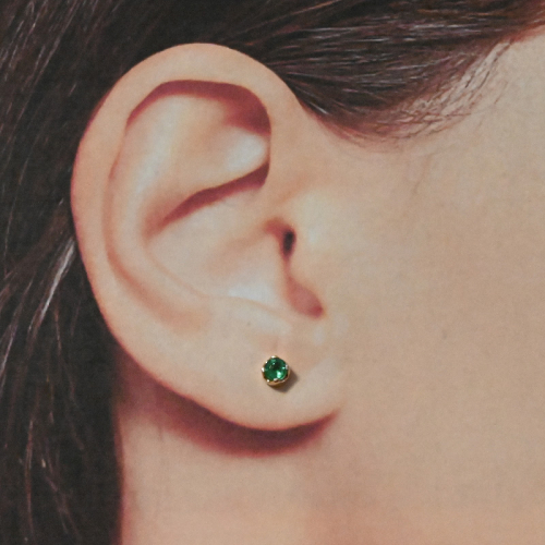 Colombian Emerald Round 0.59 Carat Solitaire Stud Earrings In 14k Yellow Gold