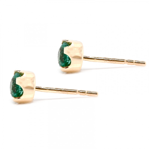 Colombian Emerald Round 0.59 Carat Solitaire Stud Earrings In 14k Yellow Gold