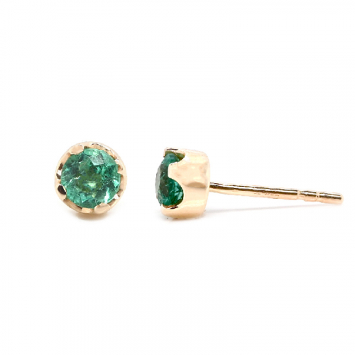 Colombian Emerald Round 0.59 Carat Solitaire Stud Earrings In 14k Yellow Gold