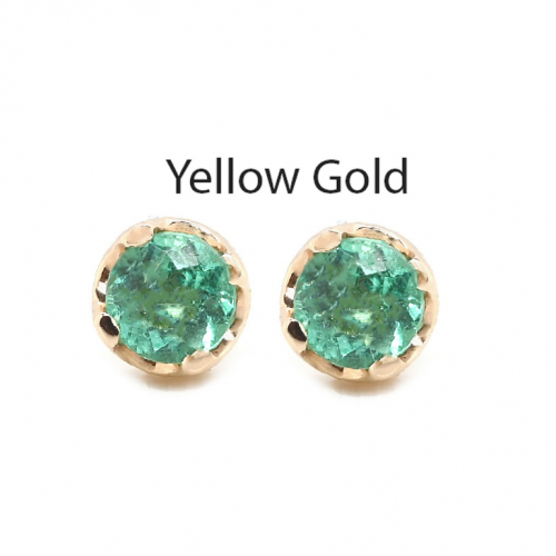 Colombian Emerald Round 0.59 Carat Solitaire Stud Earrings in 14K Yellow Gold