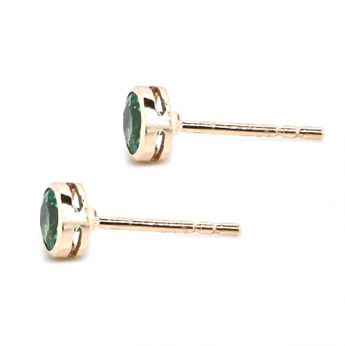 Colombian Emerald Round 0.60 Carat Solitaire Stud Earring in 14K Yellow Gold