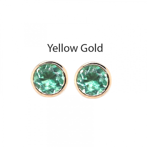 Colombian Emerald Round 0.60 Carat Solitaire Stud Earring in 14K Yellow Gold