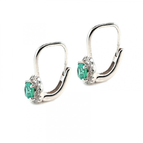 Colombian Emerald Round 0.61 Carat Dangle Earrings in 14K White Gold with Diamond Accents