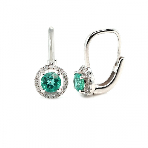 Colombian Emerald Round 0.61 Carat Dangle Earrings In 14k White Gold With Diamond Accents