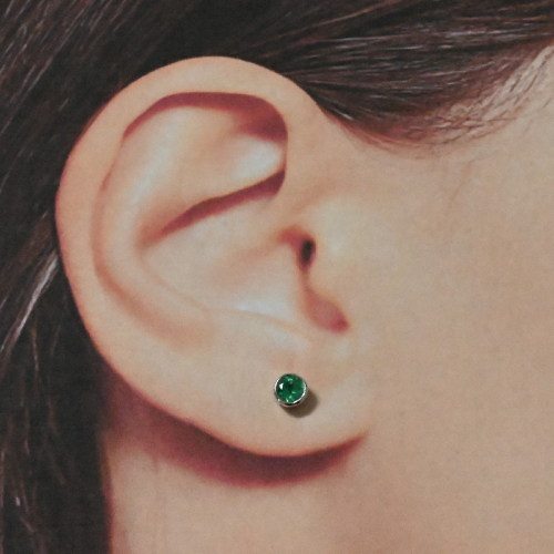 Colombian Emerald Round 0.74 Carat Solitaire Stud Earring in 14K White Gold