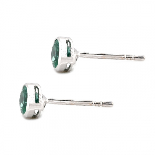 Colombian Emerald Round 0.74 Carat Solitaire Stud Earring In 14k White Gold